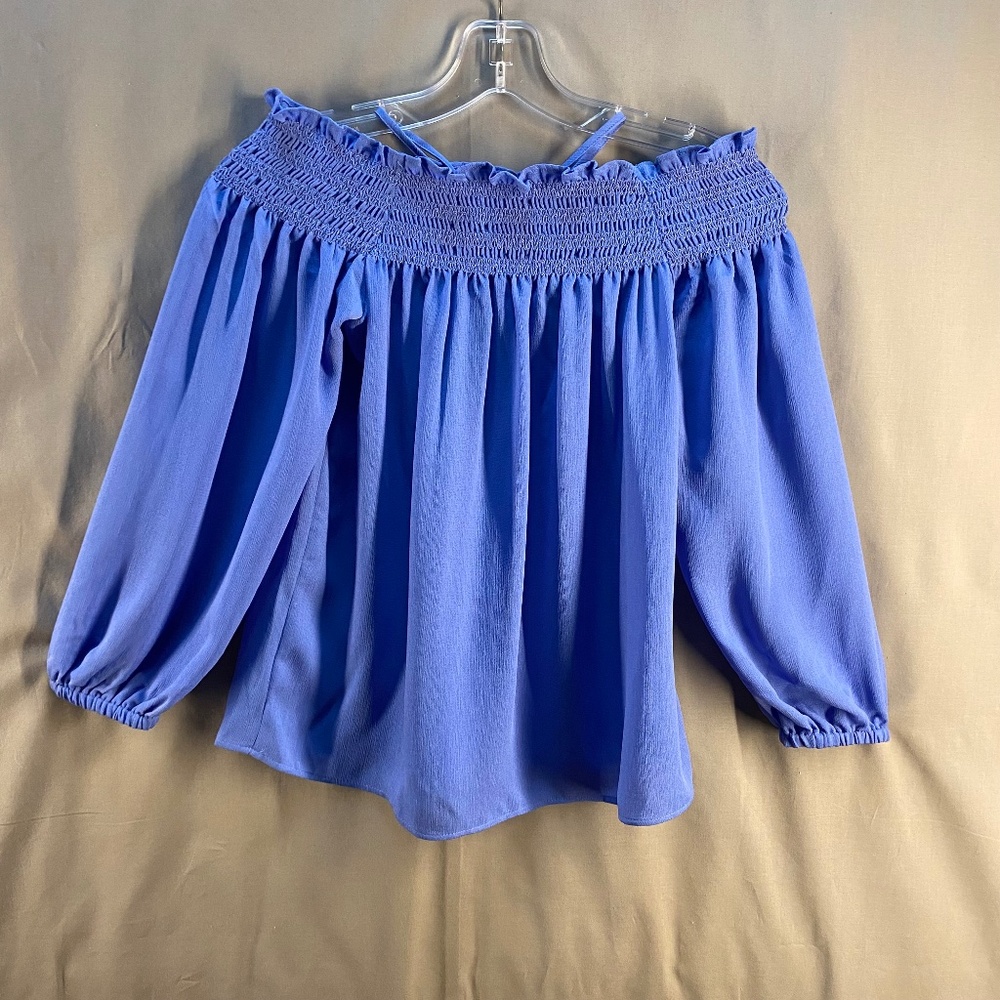 Ann Taylor Petite Off The Shoulder blouse, blue, size XXSP